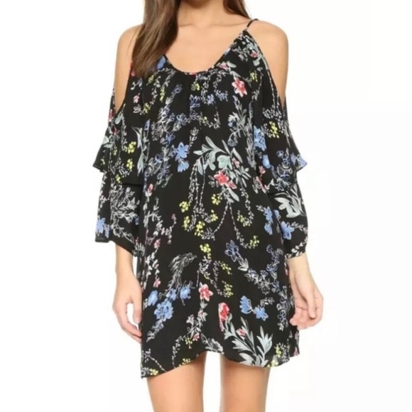 Parker Silk Black Floral Cold Shoulder Dress size XS - Picture 1 of 8